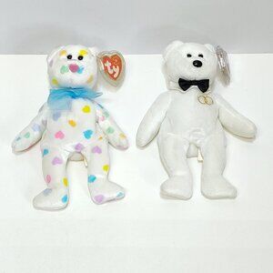 Ty Beanie Babies Kissme & Mr. 2001 Wedding Bears Heart Tags Collectible Plush